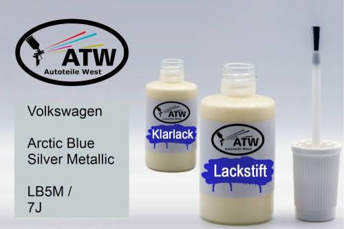 Volkswagen, Arctic Blue Silver Metallic, LB5M / 7J: 20ml Lackstift + 20ml Klarlack - Set, von ATW Autoteile West.